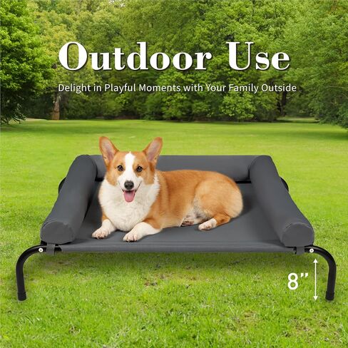 TJSOULER Cooling Elevated Dog Bed with Pillows,Portable Washable Raised Dog Cot Bed with Chew Proof Mesh and Metal Frame,No-Slip Rubber Feet for Indoor & Outdoor Use,XLarge,Deep Grey in Saudi Arabia