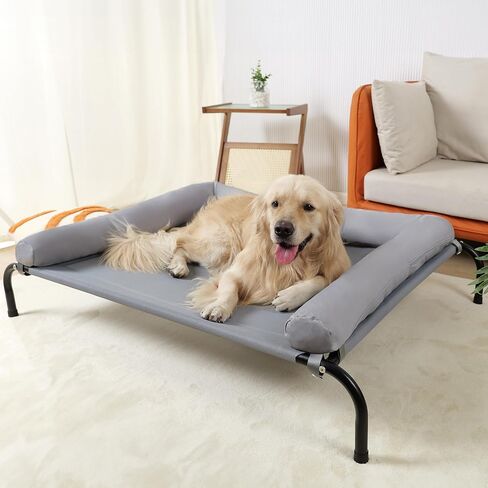 TJSOULER Cooling Elevated Dog Bed with Pillows,Portable Washable Raised Dog Cot Bed with Chew Proof Mesh and Metal Frame,No-Slip Rubber Feet for Indoor & Outdoor Use,XLarge,Deep Grey in Saudi Arabia