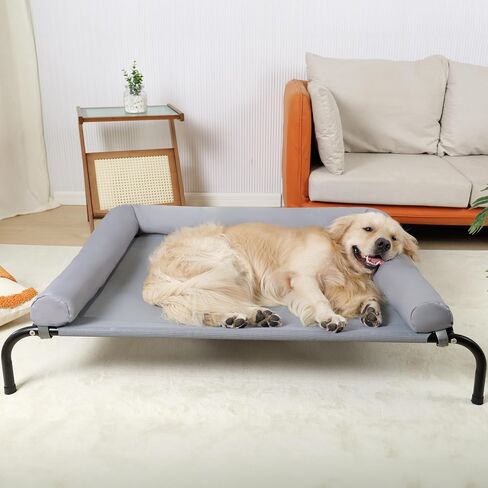 TJSOULER Cooling Elevated Dog Bed with Pillows,Portable Washable Raised Dog Cot Bed with Chew Proof Mesh and Metal Frame,No-Slip Rubber Feet for Indoor & Outdoor Use,XLarge,Deep Grey in Saudi Arabia