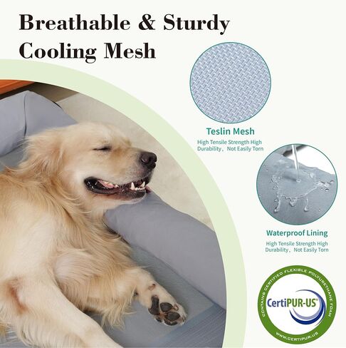 TJSOULER Cooling Elevated Dog Bed with Pillows,Portable Washable Raised Dog Cot Bed with Chew Proof Mesh and Metal Frame,No-Slip Rubber Feet for Indoor & Outdoor Use,XLarge,Deep Grey in Saudi Arabia