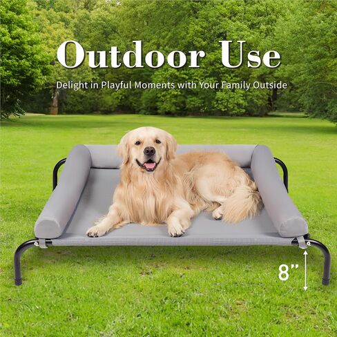 TJSOULER Cooling Elevated Dog Bed with Pillows,Portable Washable Raised Dog Cot Bed with Chew Proof Mesh and Metal Frame,No-Slip Rubber Feet for Indoor & Outdoor Use,XLarge,Deep Grey in Saudi Arabia