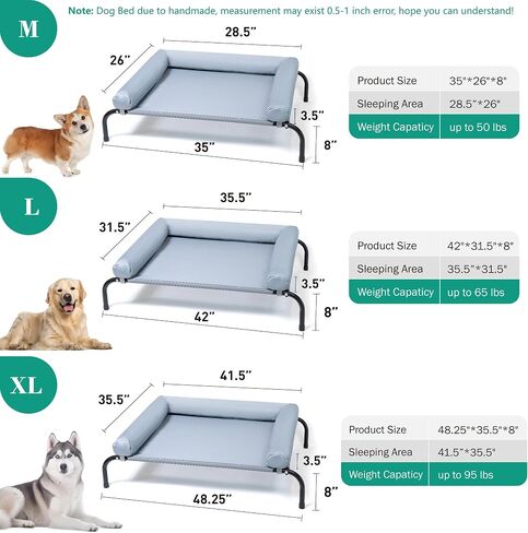TJSOULER Cooling Elevated Dog Bed with Pillows,Portable Washable Raised Dog Cot Bed with Chew Proof Mesh and Metal Frame,No-Slip Rubber Feet for Indoor & Outdoor Use,XLarge,Deep Grey in Saudi Arabia