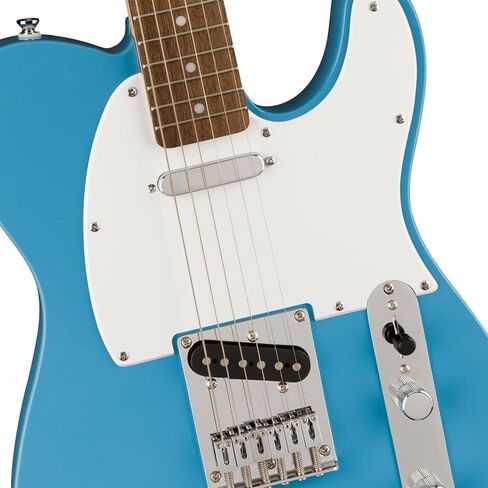 Squier Sonic Telecaster Electric Guitar California Blue, Laurel Fingerboard Bundle with Fender Logo Guitar Strap Black, Fender 12-Pack Celluloid Picks, and Straight/Angle Instrument Cable in Saudi Arabia