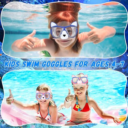 Fabbay 2 Pcs Kids Swim Goggles with Nose Cover Ages 4-7 Funny Snorkel Mask Kids Anti Fog Diving Swimming Goggles No Leaking Clear Waterproof Snorkel Goggles in Saudi Arabia