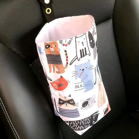 Car Trash Can Bag, Waterproof, Collapsible, Keep Your Car Organized and Cute with This Portable Garbage and Hanging Strap, Perfect for Men, Women, and Friends (Cat) in Saudi Arabia