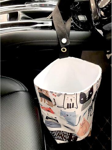 Car Trash Can Bag, Waterproof, Collapsible, Keep Your Car Organized and Cute with This Portable Garbage and Hanging Strap, Perfect for Men, Women, and Friends (Cat) in Saudi Arabia