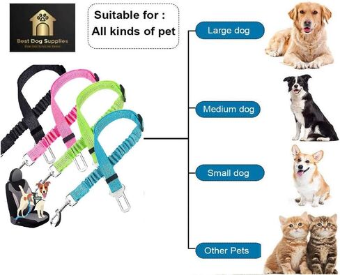 Heavy Duty Nylon Dog Seat Belt for Car - Adjustable, Reflective and Safe Pet Seatbelt for Traveling with Your Pet - Perfect for Cars, SUVs and Trucks - Green in Kuwait