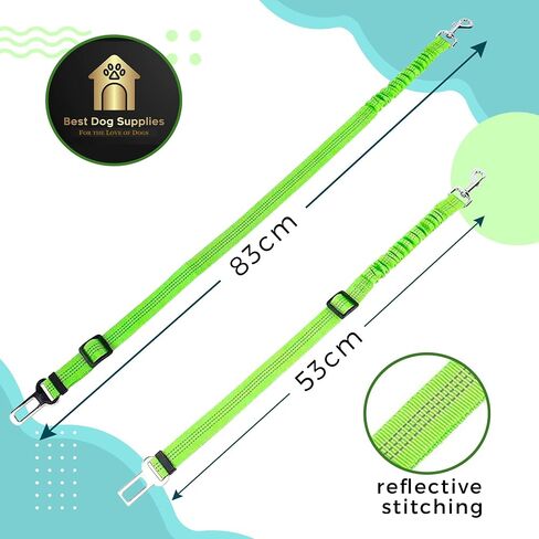 Heavy Duty Nylon Dog Seat Belt for Car - Adjustable, Reflective and Safe Pet Seatbelt for Traveling with Your Pet - Perfect for Cars, SUVs and Trucks - Green in Kuwait