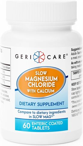 Slow Magnesium Chloride + Calcium Tablets by Geri-Care | Nutritional Supplement | 60 Count Bottle in Saudi Arabia