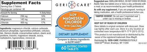 Slow Magnesium Chloride + Calcium Tablets by Geri-Care | Nutritional Supplement | 60 Count Bottle in Saudi Arabia
