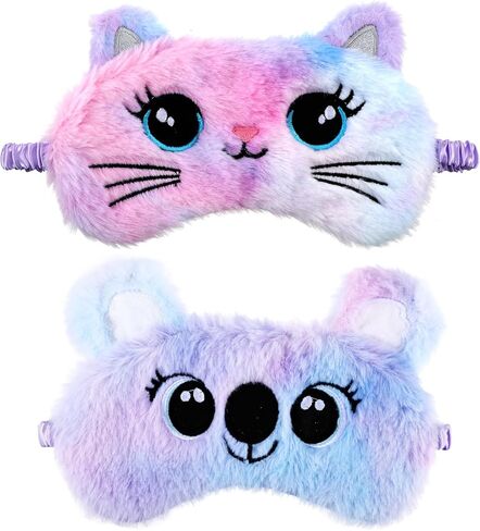 2 Pcs Plush Eye Mask Soft Sleeping Blindfold Eye Cover Comfortable Cute Animal Sleeping Mask Satin Nap Night Eyeshade Cover for Women Men Gift (Pink White Cat Style) in Saudi Arabia