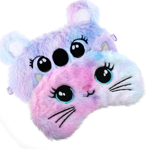 2 Pcs Plush Eye Mask Soft Sleeping Blindfold Eye Cover Comfortable Cute Animal Sleeping Mask Satin Nap Night Eyeshade Cover for Women Men Gift (Pink White Cat Style) in Saudi Arabia