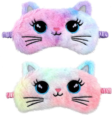 2 Pcs Plush Eye Mask Soft Sleeping Blindfold Eye Cover Comfortable Cute Animal Sleeping Mask Satin Nap Night Eyeshade Cover for Women Men Gift (Pink White Cat Style) in Saudi Arabia