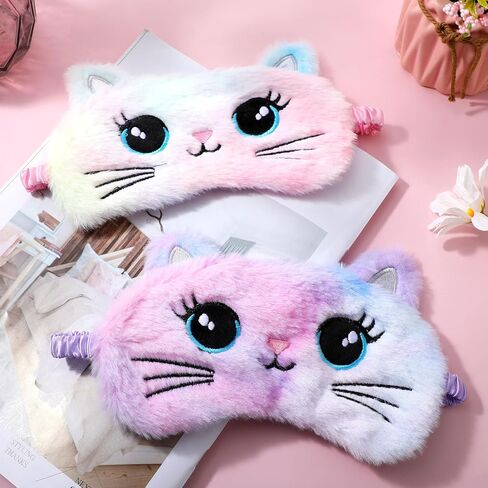 2 Pcs Plush Eye Mask Soft Sleeping Blindfold Eye Cover Comfortable Cute Animal Sleeping Mask Satin Nap Night Eyeshade Cover for Women Men Gift (Pink White Cat Style) in Saudi Arabia