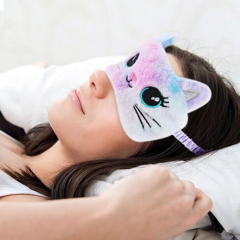 2 Pcs Plush Eye Mask Soft Sleeping Blindfold Eye Cover Comfortable Cute Animal Sleeping Mask Satin Nap Night Eyeshade Cover for Women Men Gift (Pink White Cat Style) in Saudi Arabia