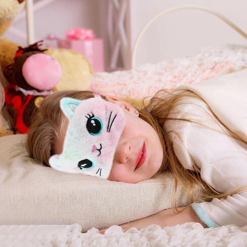 2 Pcs Plush Eye Mask Soft Sleeping Blindfold Eye Cover Comfortable Cute Animal Sleeping Mask Satin Nap Night Eyeshade Cover for Women Men Gift (Pink White Cat Style) in Saudi Arabia