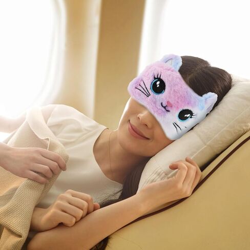 2 Pcs Plush Eye Mask Soft Sleeping Blindfold Eye Cover Comfortable Cute Animal Sleeping Mask Satin Nap Night Eyeshade Cover for Women Men Gift (Pink White Cat Style) in Saudi Arabia