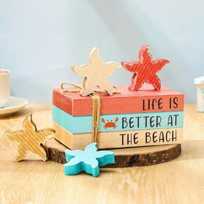 Whaline 7Pcs Easter Wooden Tiered Tray Decor Farmhouse Faux Stacked Books Bunny Rabbit Decorative Table Centerpiece Block Signs for Party Home Kitchen Dining Table Decor