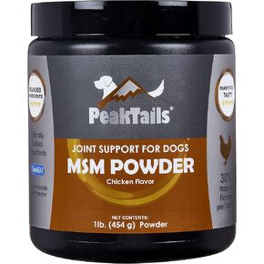 PeakTails MSM Powder for Dogs, 1 lb, Hip and Joint Support Supplement, 99.9% Pure Distilled MSM, Made in The USA
