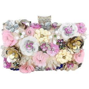 Boutique De FGG Chic Flower Clutch Purse for Women Formal Bridal Wedding Party Handbag Flower Evening Bags