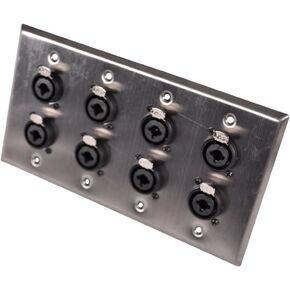 Seismic Audio SA-PLATE34 Stainless Steel Wall Plate 4 Gang with 8 XLR and 1/4-Inch Combo Connectors