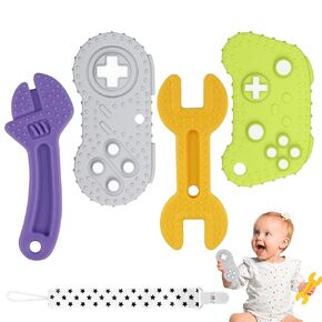 Chuya Baby Teether Toys,Remote Teething Toys Chew Toy for Babies 3-12 Months(4 Pack),Silicone Baby Teething Toys for Infant Toddlers, BPA-Free, Game Controller Toy