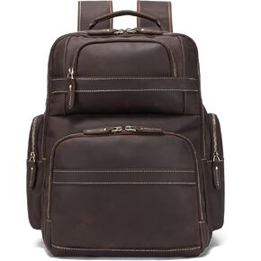 Hespary Full Grain Leather Backpack 16 Inch Leather Laptop Bag for Men Large Capacity Business Hiking Travel Shoulder Daypacks Casual Daypack Bag