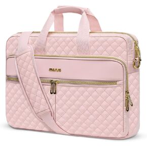 MOSISO Laptop Bag for Women, 15.6 inch Computer Bag Compatible with MacBook 16 inch, HP, Dell, Lenovo, Asus, Razer Notebook, Square Quilted Thicken Messenger Bag with 3 Pockets & Strap & Belt, Pink
