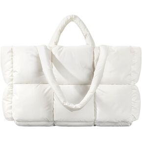 MATE ELAN Puffer Tote Bag for Women puffy cloud like exterior Handbag Winter Down Padding Lattice Satchel Purse