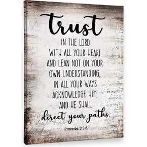PHAMTE Proverbs 3:5-6 Trust In The Lord With All Your Heart Christian Wall Art, Bible Scripture Wall Decor, Christian Bible Scripture Print Framed Canvas Wall Art Home Room Office Church Decor（11x14）
