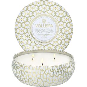 3 Wick Tin Candle - Eucalyptus and White Sage by Voluspa for Unisex - 12 oz Candle