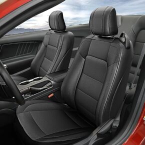 GIANT PANDA Custom Fit Full Set Car Seat Covers for Ford Mustang Convertible 2015 2016 2017 2018 2019 2020 2021 2022 2023 2024, Faux Leather, Black
