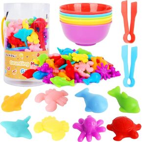 MCPINKY 56PCS Counting Dinasour Toys, Sensory Counting Toys Color Sorting Toys Montessori Matching Games Educational Learning Toy for Kids Toddlers