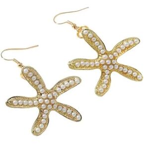 Azusa Sun Vintage Silver Starfish Dangle Earrings Creative Star Shaped Earrings for Women Girls Summer Beach Sand Ocean Waves Jewelry Gifts