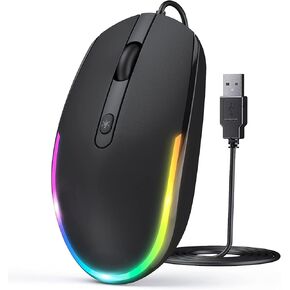 seenda Wired Mouse - USB Computer Mouse Wired with RGB Backlit Optical LED Mouse with Attached USB Cord for Laptops Notebooks Chromebook - Black