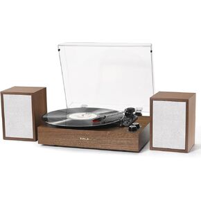 Record Player for Vinyl with External Speakers, USB Port to PC Recoding, 33 45 78 RPM Vintage Bluetooth Belt-Driven Turntable with Dual Stereo Speakers Support RCA AUX Headphone Jack, Green