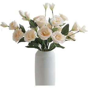 XZJMY 4 Branch 3 Heads Artificial Flowers Bouquet,Eustoma Lisianthus Flowers,Silk Flowers Flower Arrangement Accessories Faux Plastic Flower for DIY Wedding Party Home Decor(White)