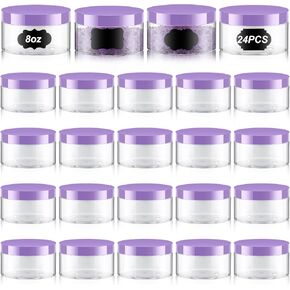 Dandat 24 Pcs 8 oz PET Plastic Cosmetic Containers Leak Proof Empty Cosmetic Jars with Lid and Label Refillable Storage Travel Jars for Lotion Cream Gel Powder Ointment (Amber)