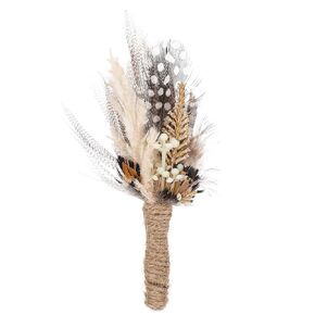 Boho Feather Boutonniere for Men - Handmade Brown Boutonniere for Wedding Rustic Corsage for Groom Groomsmen Anniversary Formal Dinner Party Prom Ceremony Suit