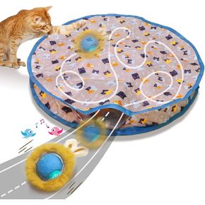 Giociv Interactive Cat Toys Ball Fast Rolling in Pouch, Motion Activate Chirping Cat Toy Hide and Seek Mouse Catching Game