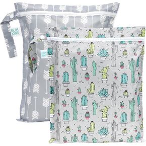 Bumkins Waterproof Wet Bags for Baby, Travel, Swimsuit, Cloth Diapers, Pump Parts, Gym Clothes, Toiletries, Strap to Stroller, Zipper Reusable Bag, Packing Pouch 2-Pack