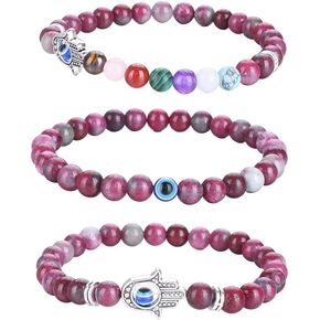 UEUC Evil Eye Chakra Bracelets for Women, Blue Turkish Evil Eye Beaded Stone Bracelet, Hamsa Hand Bracelet for Lucky&Protection