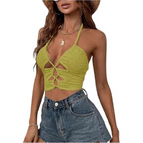 SOLY HUX Women's Criss Cross Halter Tie Back Cami Crop Top Backless Sexy Tops