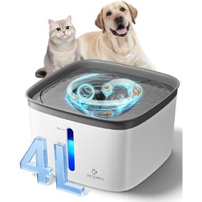 Cat Water Fountain, 135oz/4L Ultra Quiet Dog Water Fountain, Instant Clean Vortex Design, Pet Water Fountain for Cats Dogs Multiple Pets, Automatic Dog Water Dispenser with LED Light
