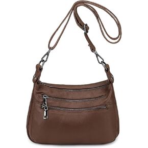 YALUXE Real Leather Shoulder Bags for Women Medium Size Crossbody Handbag Purse with Multi Zip Pockets