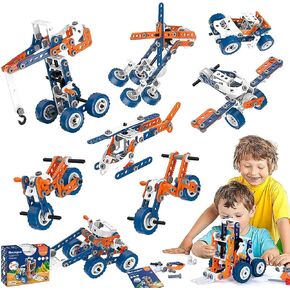 STEM 8 in1 DIY Toy Creative Set.Educational Kids Building Toys for Preshool Kids.Mechanical Engineering Gift Sets for Ages 5+,Contains a Fine Plastic Storage Bucket