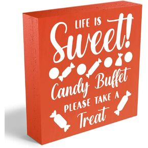Funny Candy Buffet Wooden Box Sign Plaque Life is Sweet Candy Buffet Please Take a Treat Wood Box Sign Rustic Art Home Shelf Desk Decor 5 X 5 Inches