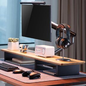 XL Walnut Wood Monitor Stand for Desk (44 Inch) Large Monitor Stands for 2 Monitors, Desk Shelf for Top of Desk Walnut Monitor Shelf