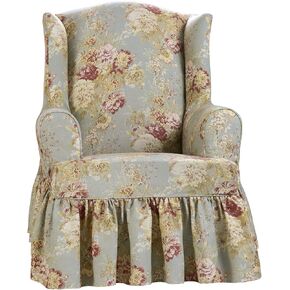 SURE FIT Waverly Ballad Bouquet 1 Piece Sofa Slipcover in Robin's Egg,Blue