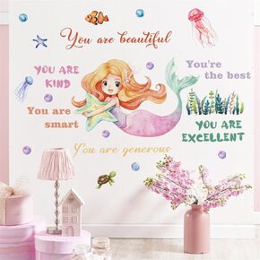 WAFT YEARN Mermaid Wall Decals Girl's Room Wall Stickers Mermaid Wall Decor for Nursery Kid'sroom Girl'sroom School Classroom Livingroom Bedroom Decoration Murals (Seabed Mermaid)